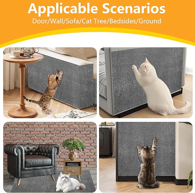 Cat Scratch Pad for Wall,Cuttable and Adhesive Cat Scratching Mat,Fun Interactive Scratcher,Cat Scratch Furniture Protector (Light Gray,39.3×15.8inch)