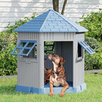 Fancyango Sturdy Dog House Indoor Outdoor for Small Medium Dogs, Weatherproof Puppy Shelter with Elevated Floor & Air Vents, Easy Clean and Assemble (Blue, 36.61" L x 29.5" W x 37.4" H)