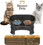 Neater Feeder Deluxe Mess-Proof Elevated Cat Bowls, 2 Height Adjustable (6” & 7.5”) No-Spill Raised Cat Bowl Stand, Whisker Friendly Stainless Steel Dishes for Indoor Cats, Made in USA, Black