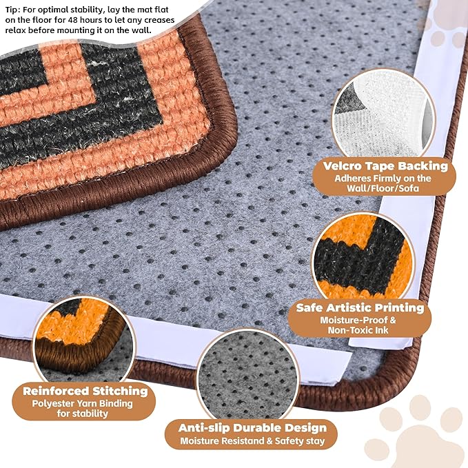 Cat Scratcher Mat, 23.6x15.7 Inch Natural Sisal Cat Scratch Pad, Horizontal Cat Scratching Pad Rug for Indoor Cats with Sticky Tapes, Protect Couch & Carpets（Brown Black）