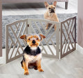 Bundaloo Freestanding Dog Gate Expandable Decorative Wooden Fence for Small to Medium Pet Dogs, Barrier for Stairs, Doorways, & Hallways (Crisscross - Grey)