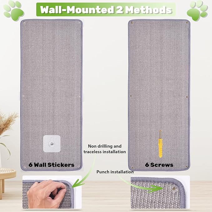 Natural Sisal Cat Scratcher Mat, Wall Scratcher Carpet, Cat Climbing Wall, Large Tall Scratching Post, Sofa Protector, Scratching Mat Pad for Indoor Cats (Gray, 39.3" Lx15.7 W, 1PC)