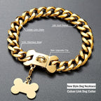 Strong Stainless Steel Gold Dog Chain Collar,Heavy Duty Chew Proof Fashion Cuban Link Necklace Collar for Medium Dogs(Long16'')