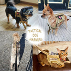 Tactical Dog Harness with Leash Tactical Puppy Vest with Rubber Handle K9 Military Adjustable Pet Harness for Outdoor Training XS Dog Harness (Brown Harness with Leash)