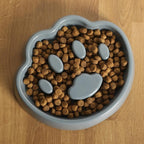 Gibson Home Curious Canines 9” Slow Feeder Dog Bowl, Paw Shaped Melamine Anti-Gulp Pet Bowl, Non-Slip, Dishwasher Safe, Blue