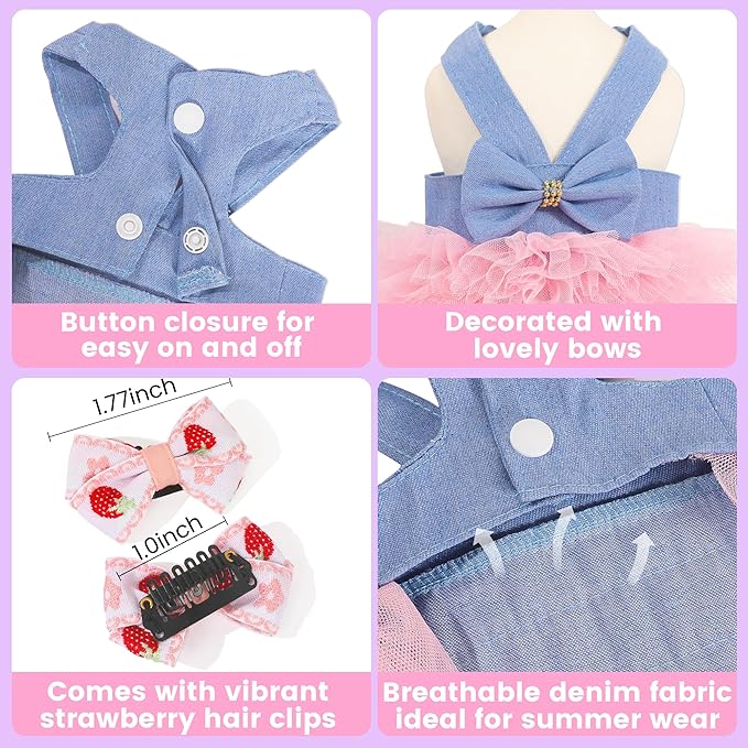 Dog Dress, Fashion Puppy Tutu Princess Dresses for Small Dogs Girl, Sweet Skirt with Dog Bowknot Clips, Spring Dog Cat Clothes Pet Apparel (Denim Dress Tutu, Medium)