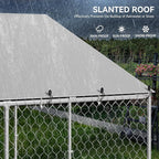 DWVO Outdoor Dog Enclosure with Roof, 7.5'x7.5' Dog Kennel Outside with Metal Gate, Dog House Large Dogs for Yard