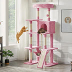 Topeakmart 63in Cat Tree, Large Cat Tower Furniture w/Cat Condo, Padded Platform & Sisal-Covered Scratching Post, Stable Cat Tower Pet Play House, Pink