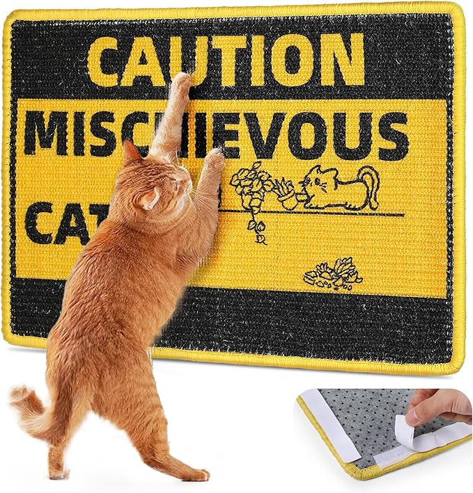 Couch and Carpet, Durable and Shedding-Resistant Cat Scratching Surface - 21.7x13 inch with Hoop and Loop Adhesives, Twist Pins（Yellow）