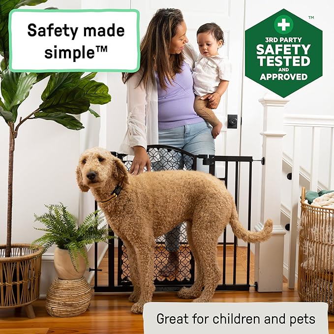 Ingenuity Decorative Panel Tall Baby Gate & Dog Gate, 28"-42" Wide, 30" Tall, Hardware or Pressure Mounted, Install on Top or Bottom of Stairs, Banister, or Doorway - Espresso