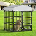DWVO Outdoor Dog Enclosure with Rotating Feeder Bowls, 4'L x 4'W x 5'H Dog Kennel Outside with Roof, Heavy Duty Dog Cage with UV-Resistant Waterproof Cover for Small Medium Dogs