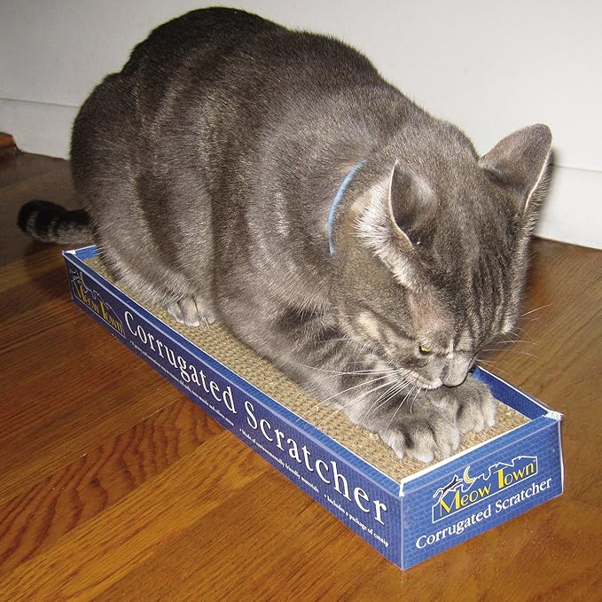 Meow Town Corrugated Eco-Friendly Cat Scratcher for Cats and Kittens - 19"L x 4¾"W x 2"H