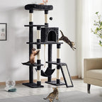 Yaheetech Cat Tree Cat Tower, 63in Multi-Level Pet Furniture for Indoor Kitten w/Sisal-Covered Scratching Posts & Condo, Activity Center for Kitty, Black