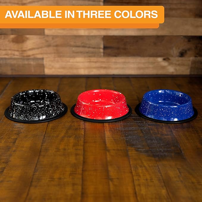 Neater Pet Brands - Outdoor Camping Style Pet Bowl - Enamel Ware Blue Black Granite Colors - Dog Cat No Tip Skid Bowls (32 oz, Black)