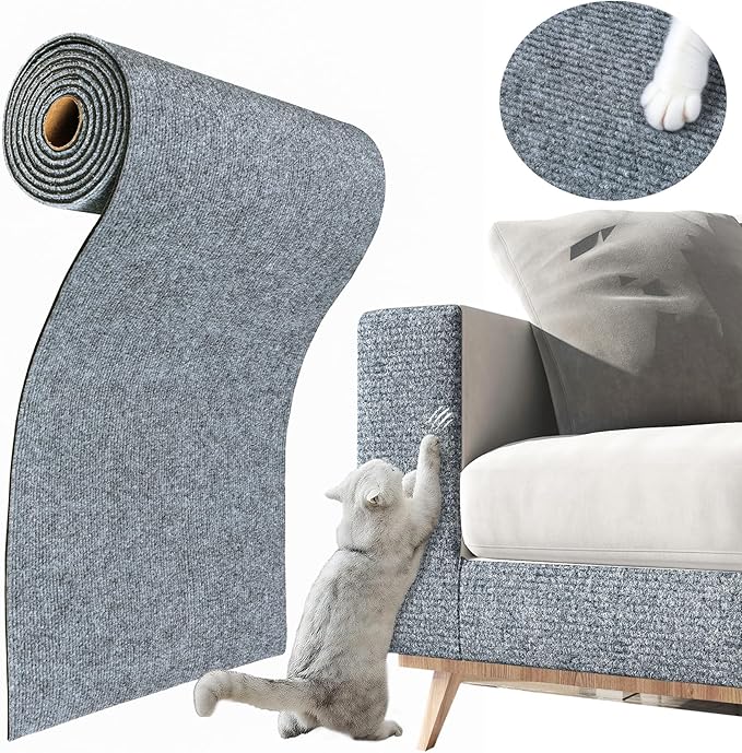 ReWallpaper Cat Scratch Mat Self Adhesive Grey Cat Carpet Roll Peel and Stick Scratch Pad Durable Furniture Protector for Chair Legs Desk Door Side Wall Corner Easy Cut Claw Guard Pet Safe 12inx6.5ft