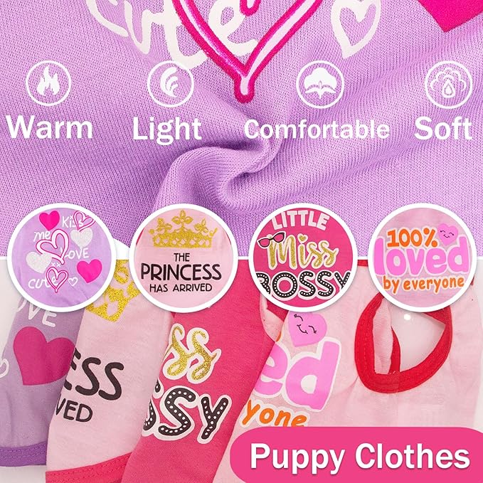 4 Pieces Puppy Clothes for Small Dogs Girl Girl Dog Clothes Cute Soft Dog Shirts Female Doggie Shirts Pet Clothing (Medium)