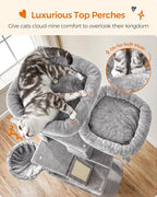 Feandrea Cat Tree, 81.1-Inch Large Cat Tower, Multi-Level Plush Condo with 13 Scratching Posts, 2 Perches, 2 Caves, Basket, Hammock, Pompoms, Light Gray UPCT190W01