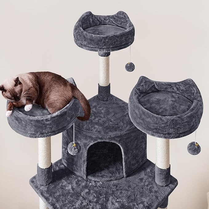 Topeakmart Cat Tree 76inch, Large Cat Tower with Condo Scratching Post for Inoor Cats Play Rest