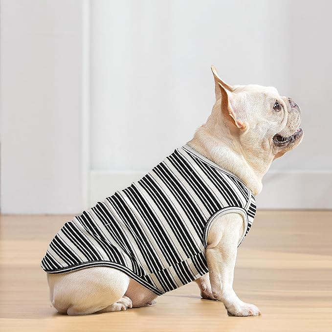 Dog Shirts Vest Cotton Striped T-Shirt, Sleeveless Stretchy Pet Clothes for Small Dogs, 2-Pack Soft Breathable Puppy Tank Top Cat Tee (XX-Large, Black,Gray)