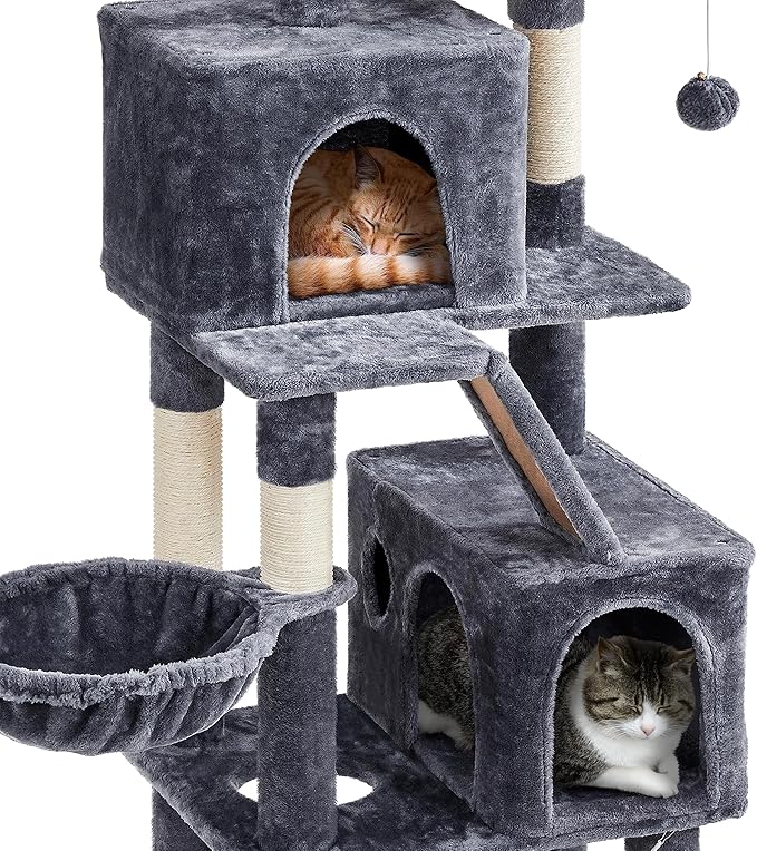 Yaheetech Cat Tree, 71.5in Cat Tower for Indoor Cats, Cat Tree with 2 Cozy Condos, 2 Padded Perches, Scratching Posts & Ramp, Hammock, Cat House Activity Center, Dark Gray