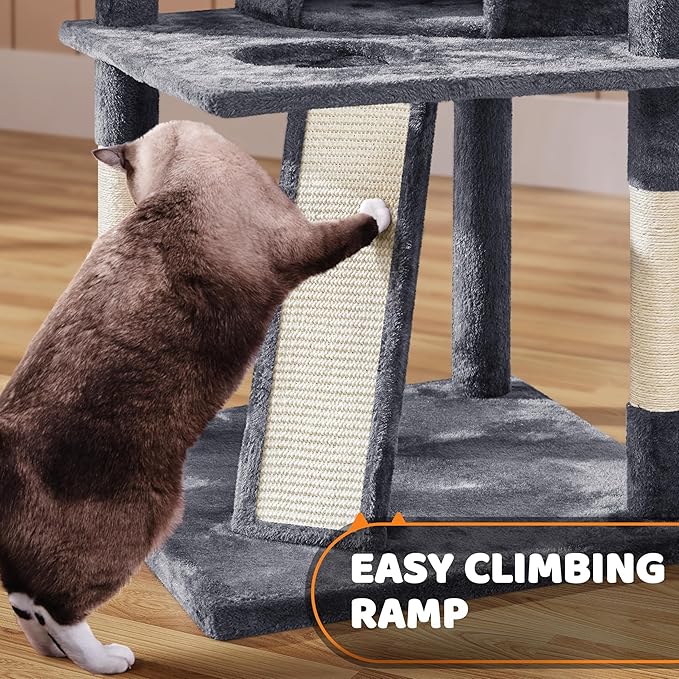 Topeakmart Large Cat Tower Cat Tree with Caves Condos, Platforms Scratching Board & Scratching Posts as Cat Activity Center, Pet Play House