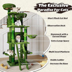 70.87" Cat Tree for Indoor Cats, Multi-Level Cat Tower with 2 Private Condos, 3 Perches & Hanging Hammock, Natural Sisal Scratching Posts, Stable for Multi-Cat Families, Kittens to Seniors (Green)