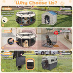 Dog Playpen 45", HOMAGICO Pet Playpen for Indoor Cats Enclosed, Portable Dog Cage Outdoor Tent Crate with Carrying Case, Water-Resistant and Removable Shade Cover,Brown