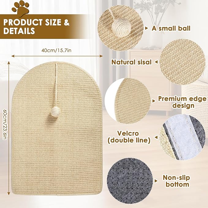 Uranshin Sisal Cat Scratching Pads, Cat Scratcher Mats, Wall Cat Scratch Board, Wear-Resistant Scratching Mat Carpet, Anti cat Scratch Wall Sofa Protector (Sisal Primary Color, 23.6" Lx15.7 W, 1PC)