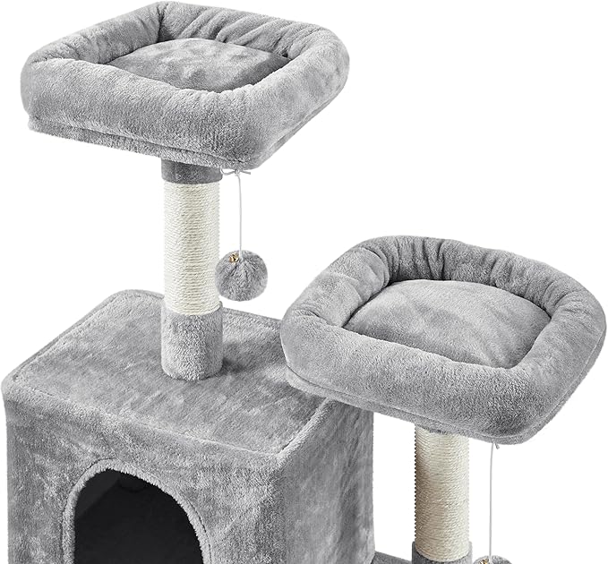 Topeakmart 71.5 inch Cat Tree Tower, Cat Furniture w/ 2 Condos, 2 Perches, 2 Hanging Balls Pet Stand House with Basket and Hammock for Indoor Cats and Kittens, Light Gray