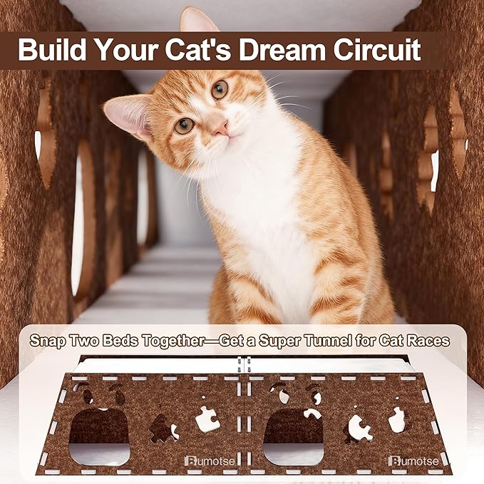 Felt Cat Cave House for Indoor Cats with Catnip Toy, Large Cat Bed Tunnel for Scratching Play, No-Tool Assemble Warm Silent Cat House for Large Cats Up to 22lb, Durable and Washable, Cream