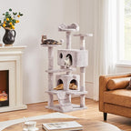 Topeakmart 54in Cat Tree, Cat Tower w/Large Cat Condo Scratching Posts and Perch, Cat Stand House Furniture, Brown/White