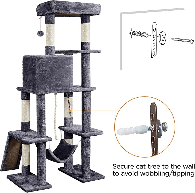 Topeakmart 63in Cat Tree, Large Cat Tower Furniture with Cat Condo, Padded Platform & Sisal-Covered Scratching Post, Stable Cat Tower Pet Play House