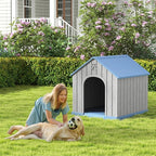 Fancyango Dog House Outdoor Indoor, Weatherproof Insulated Dog House with Elevated Floor and Air Vents for Small to Medium Dogs,Easy Clean and Assemble (Blue, 36.2''L×38''W×38''H)
