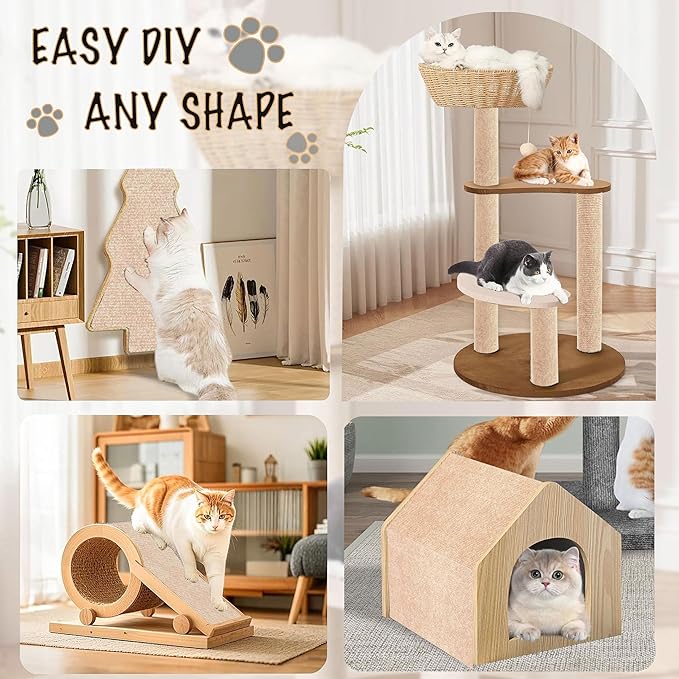 78.7"X15.8" Self-Adhesive Cat Scratching Mat, Couch Protector from Cat Claws, DIY Furniture Protector for Couch, Sofa, Wall & Door, Customizable Couch Scratcher from Cats Claws, No Residue (Beige)