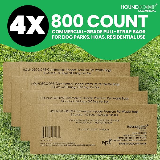 Case of 3200 Pull-Strap Header Pet Waste Bags, 32 Header Packs of 100 Bags, Commercial Dog Waste Station Bags HOA, Residential, XL and Strong, Easy Single Pull for Poop Station Dispensers
