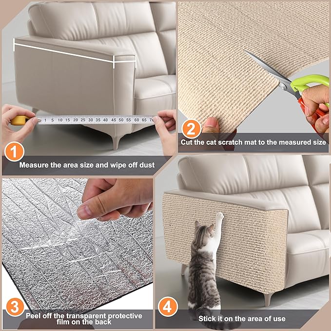 Cat Scratch Furniture Protector,Couch Protector from Cat Claws,Cat Couch Scratcher,Adhesive Cuttable Kitten Scratch for DIY Climbing,Suitable for Sofa,Wall,Door,Table Legs (Khaki, 39.3x15.7in)