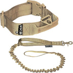 FDC Dog Tactical Collar with Leash Bungee Handle Heavy Duty Training Military Army Molle Width 1.5in Plastic Buckle TAG Hole Medium Large M, L, XL, XXL (XXL: Neck 20" - 24", Coyote Desert Tan)