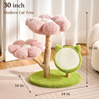 Modern Natural Solid Wood Cat Tree Tower for Indoor Cats Large Adult, 30 inch Flower Cat Tree with Scratching Post, Luxury Aesthetic Cat Tree with Cloud-Soft Flower Perches and Sisal Scratching Pad