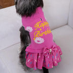 CuteBone Pink Dog Sweater Dress Happy Birthday Pet Sweater Sweaters for Large Dogs with Bowtie Pullover Pupply Clothes Cats Clothes