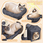 Yaheetech Cat Tree, Multi Level Climbing Tower for Indoor Cats, Pet Activity Center Scratching Post Indoor Furniture Bed with Basket for Kittens, Dark Gray