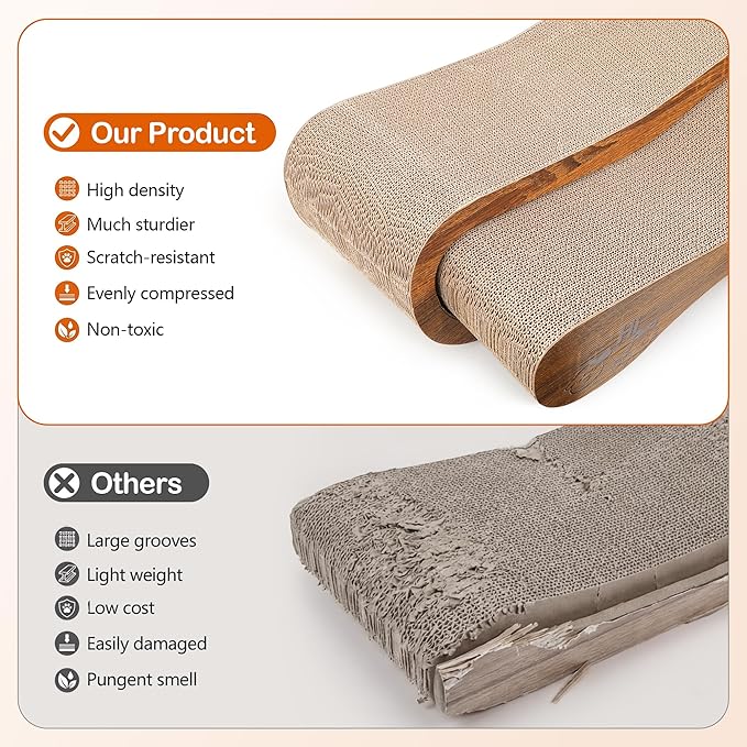 Cat Scratcher 2 in 1 Scratchers for Indoor Cats Scratching Board Cardboard, Horizontal Corrugated Scratch Pad for Cats as Beds & Furniture Reversible Sofa Scratch (2 Pack)