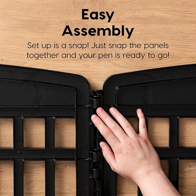 IRIS USA 24" Dog Playpen 8-Panel Pet Exercise Pen with Door Gate 83.5x83.5x24 Puppy Play Pen Indoor Outdoor Plastic Foldable Portable Pet Fence for Small Medium Dogs Puppies Multiple Pets Black
