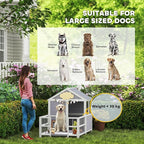 PawHut Dog House Outdoor Indoor, 61" x 41" x 47" Wooden Dog Shelter with Porch, Weatherproof Roof, Elevated Floor, Air Vents & Observation Windows, Large Pet Shelter for Small Medium Large Breeds