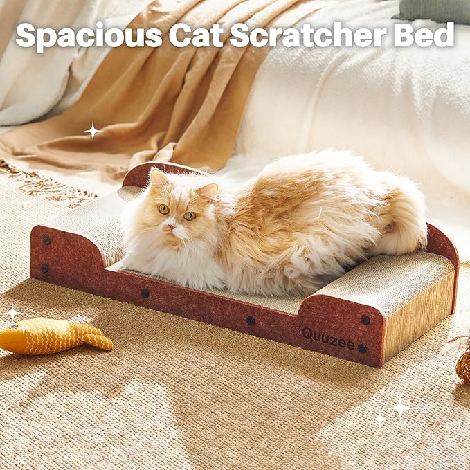 26-Inch Large Cat Scratcher Lounger Bed, Durable Cat Scratching Pad, Cat Scratch Board for Indoor Cats, Corrugated Cardboard Cat Scratcher Bed to Lounge and Scratch, Furniture Protector, Brown
