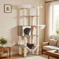 Hey-brother Wooden Cat Tree, 66.1“ Cat Furniture with Scratching Posts, Modern Cat Tower with hammocks, Toys, cat condo, Rustic Gray MPJ120SG
