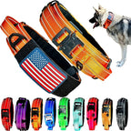 2-Inch Wide Tactical Dog Collar with Control Handle, Adjustable for Medium & Large Dogs, Military Style with Heavy-Duty Metal Buckle, USA Flag Patch & Customizable Name Plate, Training & Everyday Use
