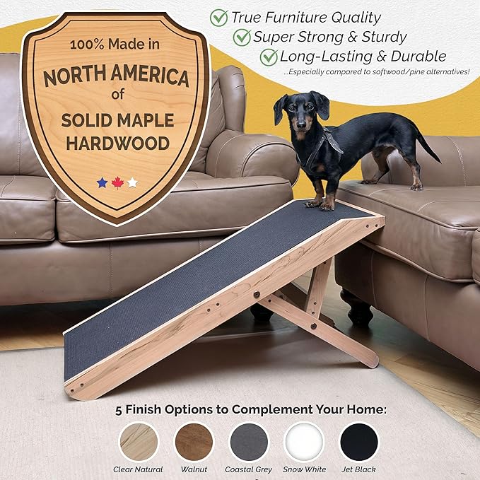 DoggoRamps Dog Ramp for Couch with Safety Rails - Adjustable from 14" to 21" with Anti-Slip PAWGRIP & Convenient Platform Top - for Small Dogs up to 150lbs - Made of Solid Hardwood in North America