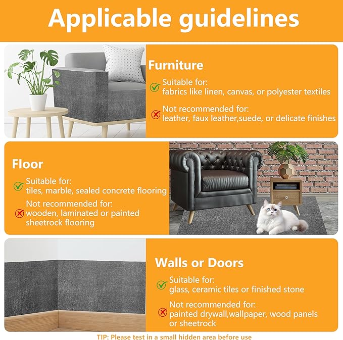 Cat Scratch Pad for Wall,Cuttable and Adhesive Cat Scratching Mat,Fun Interactive Scratcher,Cat Scratch Furniture Protector (Light Gray,39.3×15.8inch)