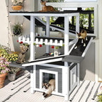 Merax 4 Tiers Outdoor Cat House, Weatherproof Cat Tree Tower with Waterproof Roof and 2 Doors, Feral Cat Shelter Outside Enclosure, Multi-Level Play Zones with Balcony for Small Animals