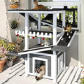 4-Tier Outdoor Cat House for Multiple Cats, Weatherproof Wood Catio Cat Tree Tower, Feral Cat Shelter Outside Enclosure with Balcony, Scratching Post, Ramps & Escape Flap Doors (White)